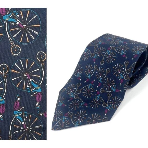 Robert Stock Men's Silk Blue Circus Necktie unicycle Greatest Showman Theater - Picture 1 of 7